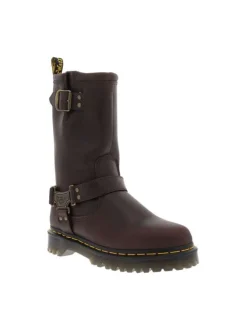 Bottes en cuir marron à talon décroché bas avec une boucle à ardillon