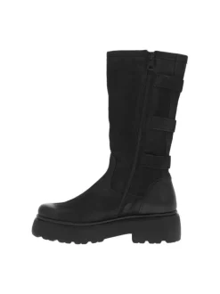 Bottes en cuir noires à semelle à talon compensé bas et boucles décoratives