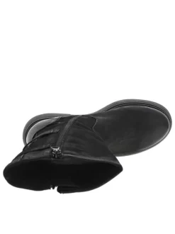 Bottes en cuir noires à semelle à talon compensé bas et boucles décoratives