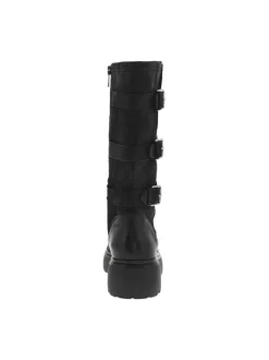 Bottes en cuir noires à semelle à talon compensé bas et boucles décoratives
