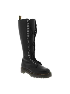 Bottes en cuir noires à talon décroché bas avec un zip et des lacets ronds