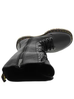 Bottes en cuir noires à talon décroché bas avec un zip et des lacets ronds