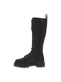 Bottes en cuir noires à talon décroché bas avec un zip et des lacets ronds