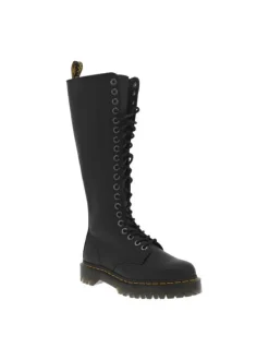 Bottes en cuir noires à talon décroché bas avec un zip et des lacets ronds