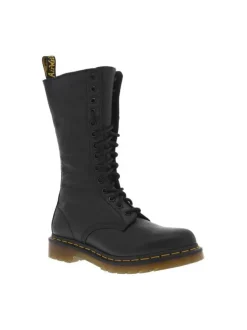 Bottes en cuir noires à talon décroché bas avec un zip et des lacets ronds
