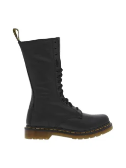 Bottes en cuir noires à talon décroché bas avec un zip et des lacets ronds