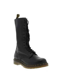 Bottes en cuir noires à talon décroché bas avec un zip et des lacets ronds
