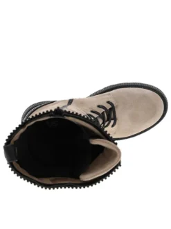 Bottes en cuir nubuck beige à semelle chuncky à talon décroché moyen, à lacets et zip latéral