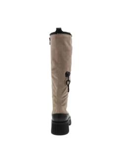 Bottes en cuir nubuck beige à semelle chuncky à talon décroché moyen, à lacets et zip latéral