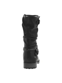 Bottes fourrées en simili cuir noir à talon décroché bas et zip