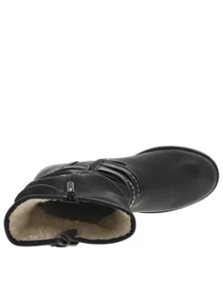 Bottes fourrées en simili cuir noir à talon décroché bas et zip