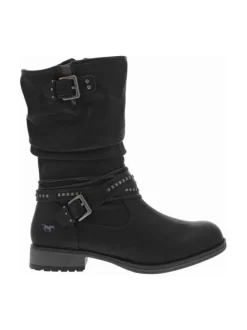 Bottes fourrées en simili cuir noir à talon décroché bas et zip