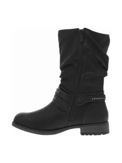 Bottes fourrées en simili cuir noir à talon décroché bas et zip