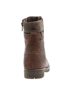 Bottines cognac à talon décroché bas avec des lacets plats et un zip