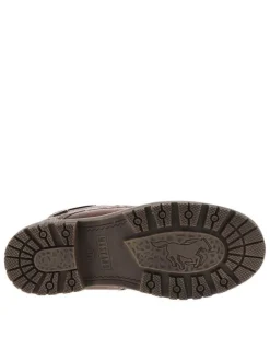 Bottines cognac à talon décroché bas avec des lacets plats et un zip