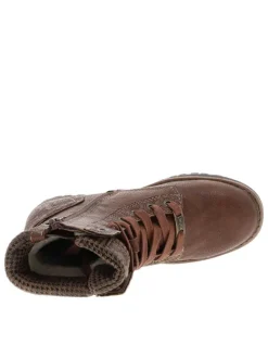 Bottines cognac à talon décroché bas avec des lacets plats et un zip