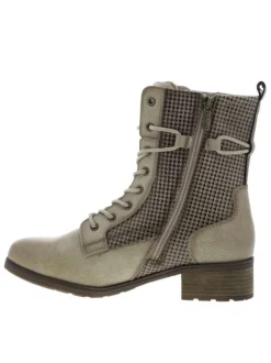 Bottines beiges à talon décroché bas avec un zip et des lacets ronds