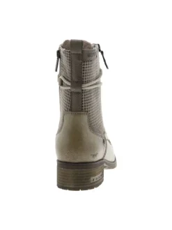 Bottines beiges à talon décroché bas avec un zip et des lacets ronds