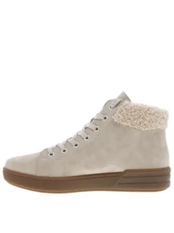 Bottines beiges à talon plat avec des lacets et un zip latéral