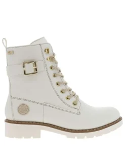 Bottines blanc cassé à talon décroché bas et à lacets ronds et zip latéral
