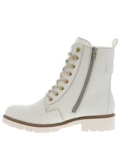 Bottines blanc cassé à talon décroché bas et à lacets ronds et zip latéral