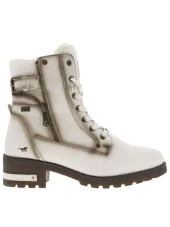Bottines blanc cassé à talon décroché moyen avec des lacets et un zip latéral