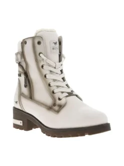 Bottines blanc cassé à talon décroché moyen avec des lacets et un zip latéral