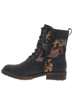 Bottines bleues à talon décroché bas avec un zip et des lacets ronds