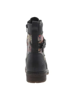 Bottines bleues à talon décroché bas avec un zip et des lacets ronds