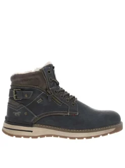 Bottines bleu marine à talon plat avec un zip et des lacets ronds
