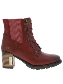 Bottines bordeaux à talon décroché haut avec un zip et des lacets ronds