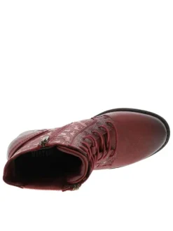 Bottines bordeaux à talon décroché haut avec un zip et des lacets ronds