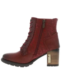 Bottines bordeaux à talon décroché haut avec un zip et des lacets ronds