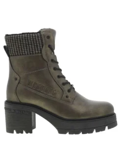 Bottines bronze à talon décroché moyen avec un zip et des lacets ronds