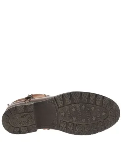 Bottines brunes à talon décroché bas avec un zip et des lacets ronds