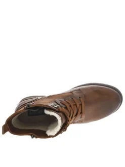 Bottines brunes à talon décroché bas avec un zip et des lacets ronds