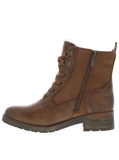 Bottines brunes à talon décroché bas avec un zip et des lacets ronds
