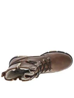 Bottines brunes à talon décroché bas avec un zip et des lacets ronds