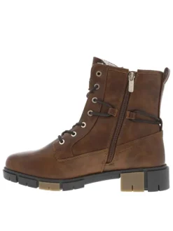 Bottines brunes à talon décroché bas avec un zip et des lacets ronds