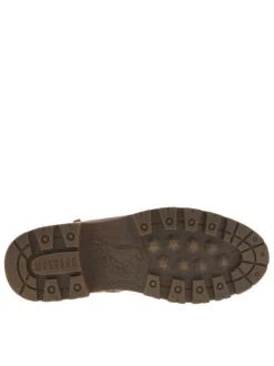 Bottines brunes à talon décroché bas avec un zip et des lacets ronds