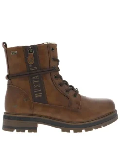 Bottines brunes à talon décroché bas avec un zip et des lacets ronds
