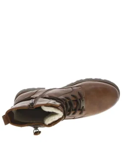 Bottines brunes à talon décroché bas avec un zip et des lacets ronds