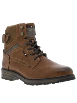 Bottines brunes à talon décroché bas avec un zip et des lacets ronds