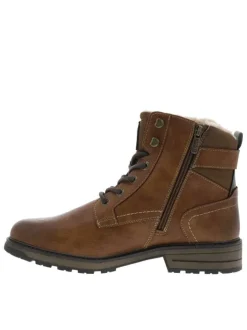 Bottines brunes à talon décroché bas avec un zip et des lacets ronds