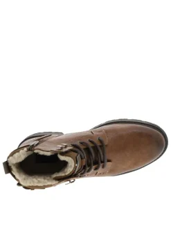 Bottines brunes à talon décroché bas avec un zip et des lacets ronds