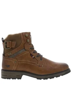Bottines brunes à talon décroché bas avec un zip et des lacets ronds