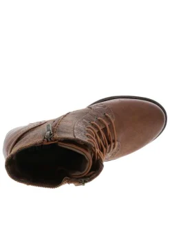 Bottines brunes à talon décroché haut avec un zip et des lacets ronds