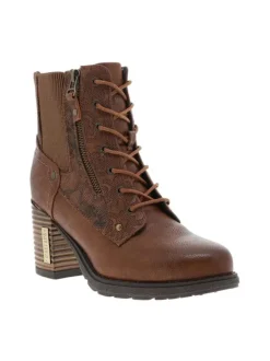 Bottines brunes à talon décroché haut avec un zip et des lacets ronds