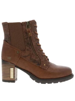 Bottines brunes à talon décroché haut avec un zip et des lacets ronds