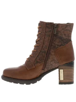 Bottines brunes à talon décroché haut avec un zip et des lacets ronds